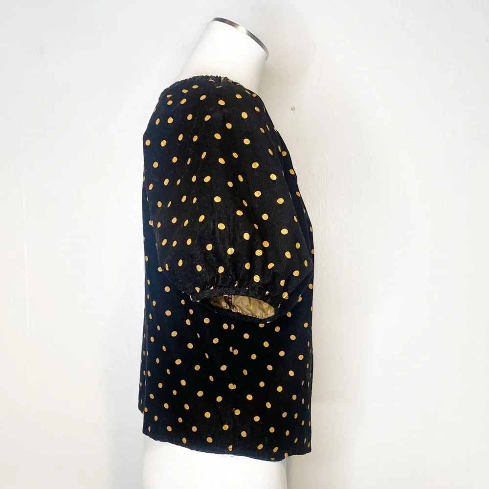 Madewell | NWT Corduroy Puff-Sleeve‎ Wrap Top in Oval Dot NC814 Sz. S